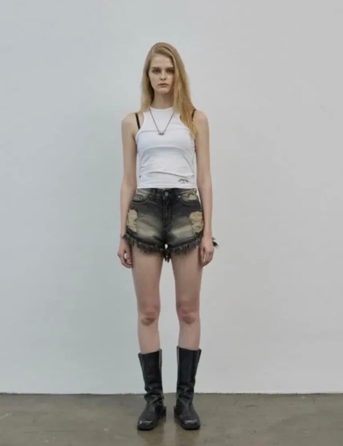 보헤미안서울 데미지 워싱 쇼츠 그레이 M 상품이미지1