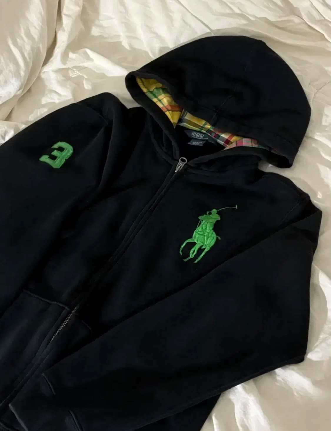 !유일매물! 폴로 랄프로렌 빅포니 체크 후드집업 블랙 상품이미지1