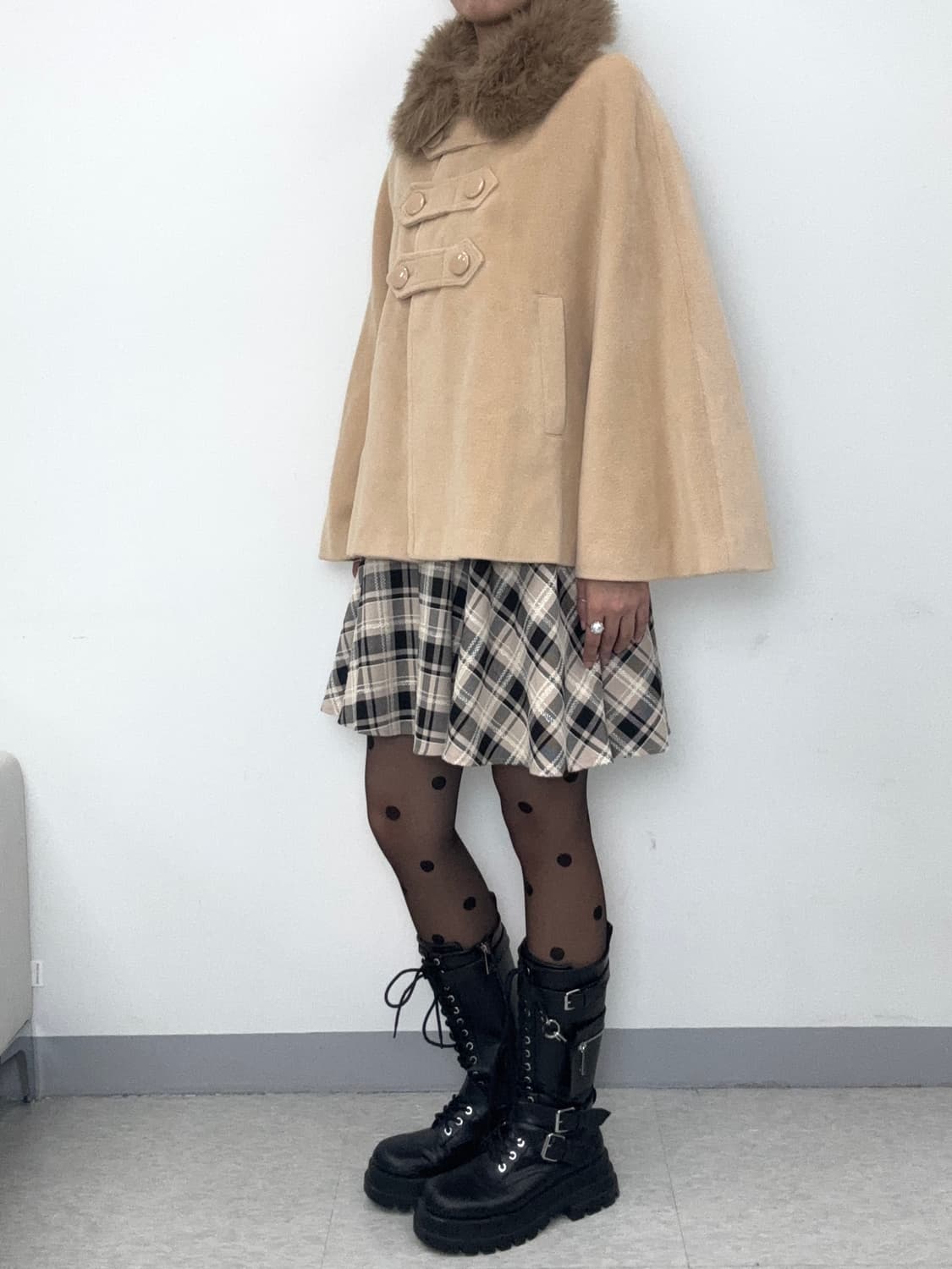 빈티지 베이지 케이프 망토 판쵸 하프 코트 갸루 상품이미지8