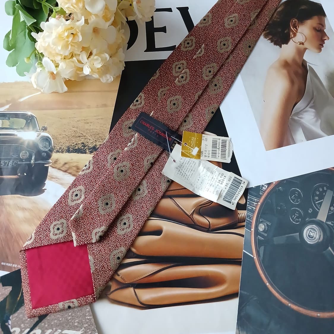 샤를 주르당 실크 버건디 패턴 넥타이 9.5cm 새상품 A19316
 상품이미지5