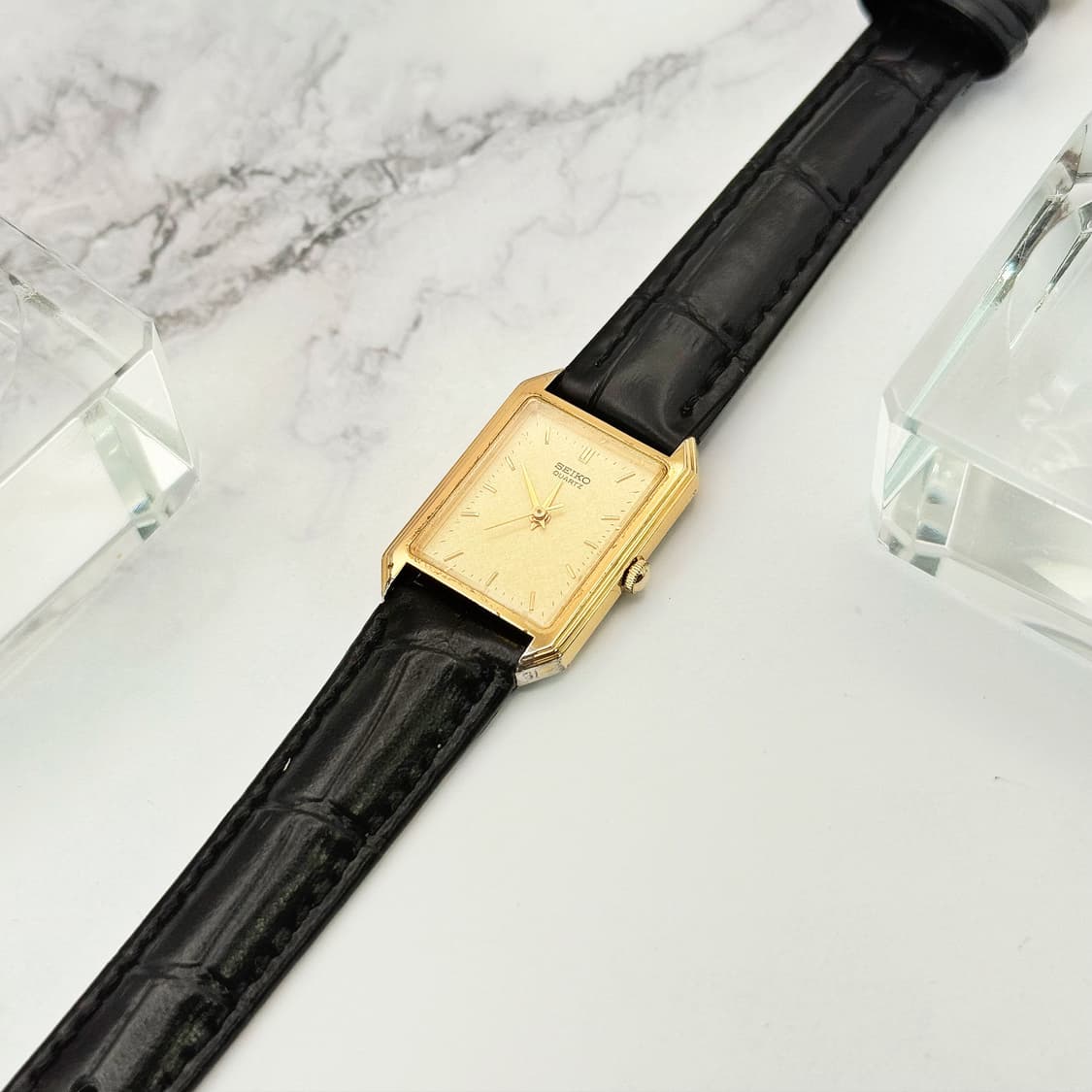 80s90s 빈티지 세이코 미니멀 골드 탱크 워치 상품이미지4