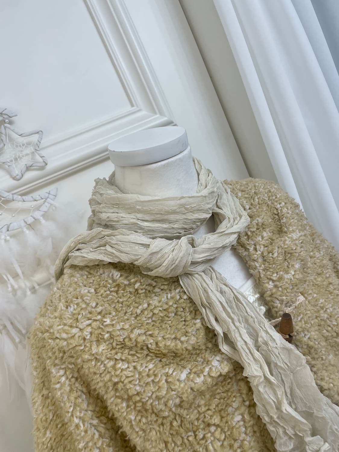 beige beads point crease mini scarf 상품이미지4