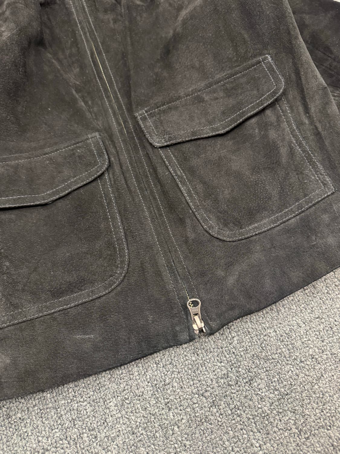 L)RULE 빈티지 여성 돈피가죽 논카라 집업 자켓 상품이미지4