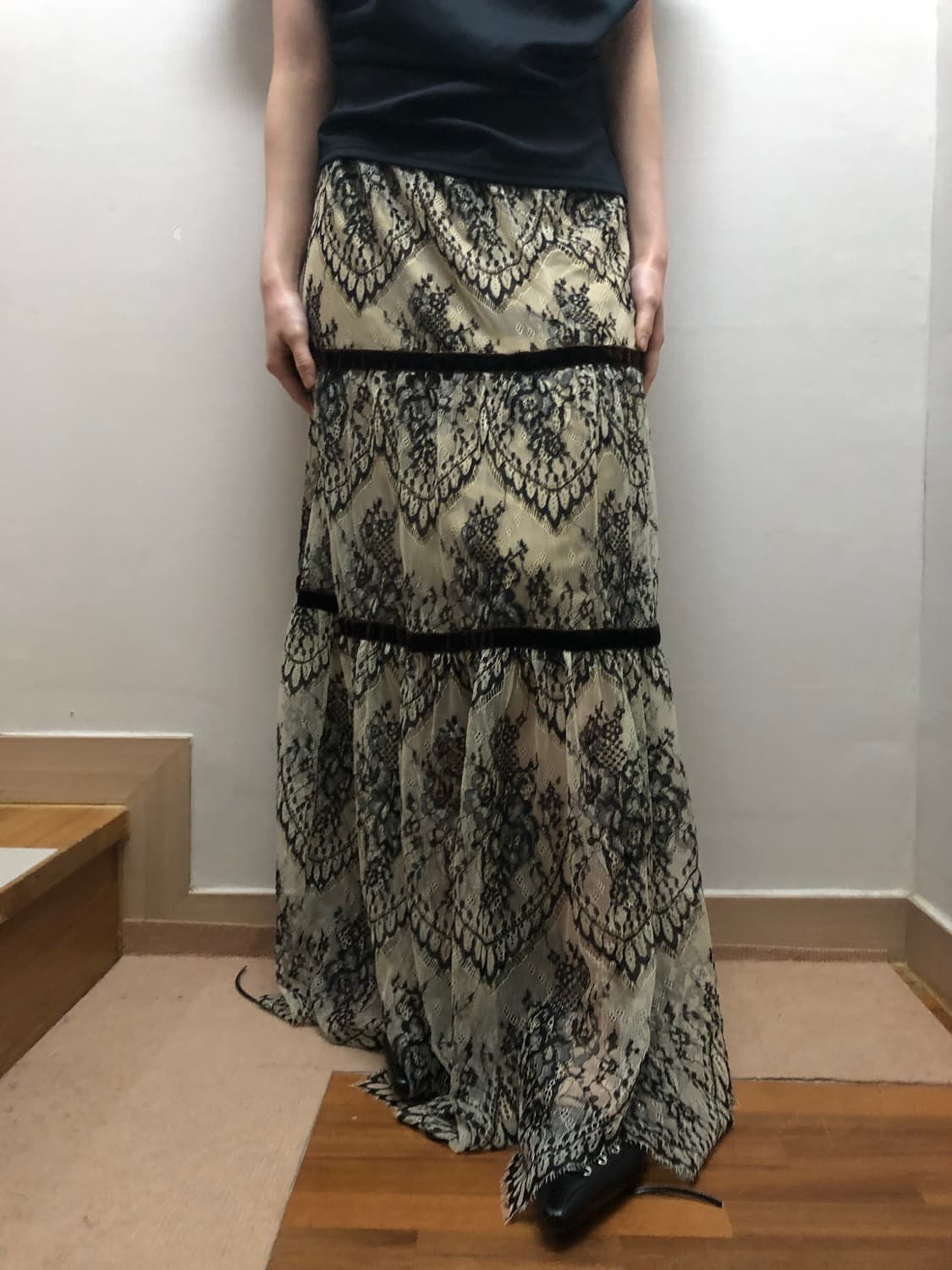 빈티지 블랙 레이스 롱 스커트 상품이미지5