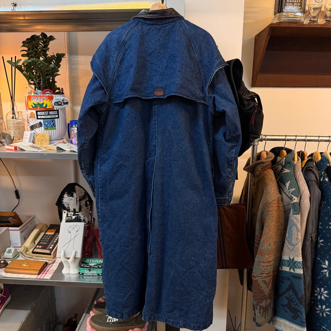 M ~ L 80 ~ 90S USA 울리치 데님 코트 레더 카라 에스닉  상품이미지2