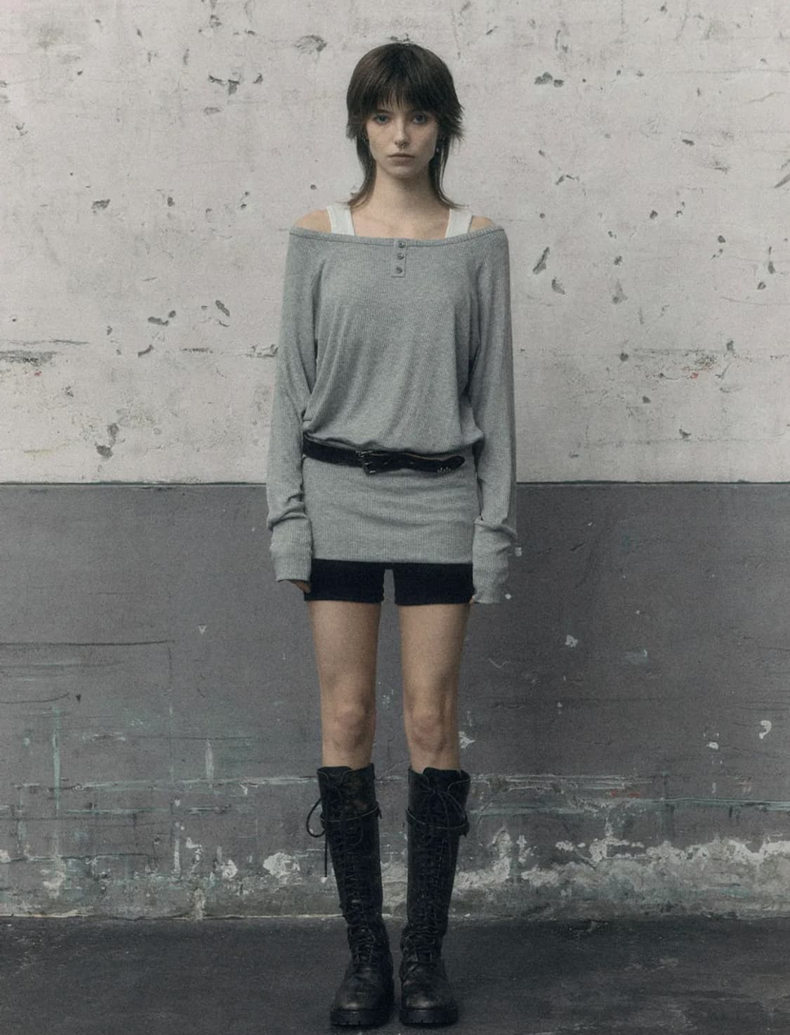 보헤미안서울 보트넥 원피스 라이트그레이 상품이미지2