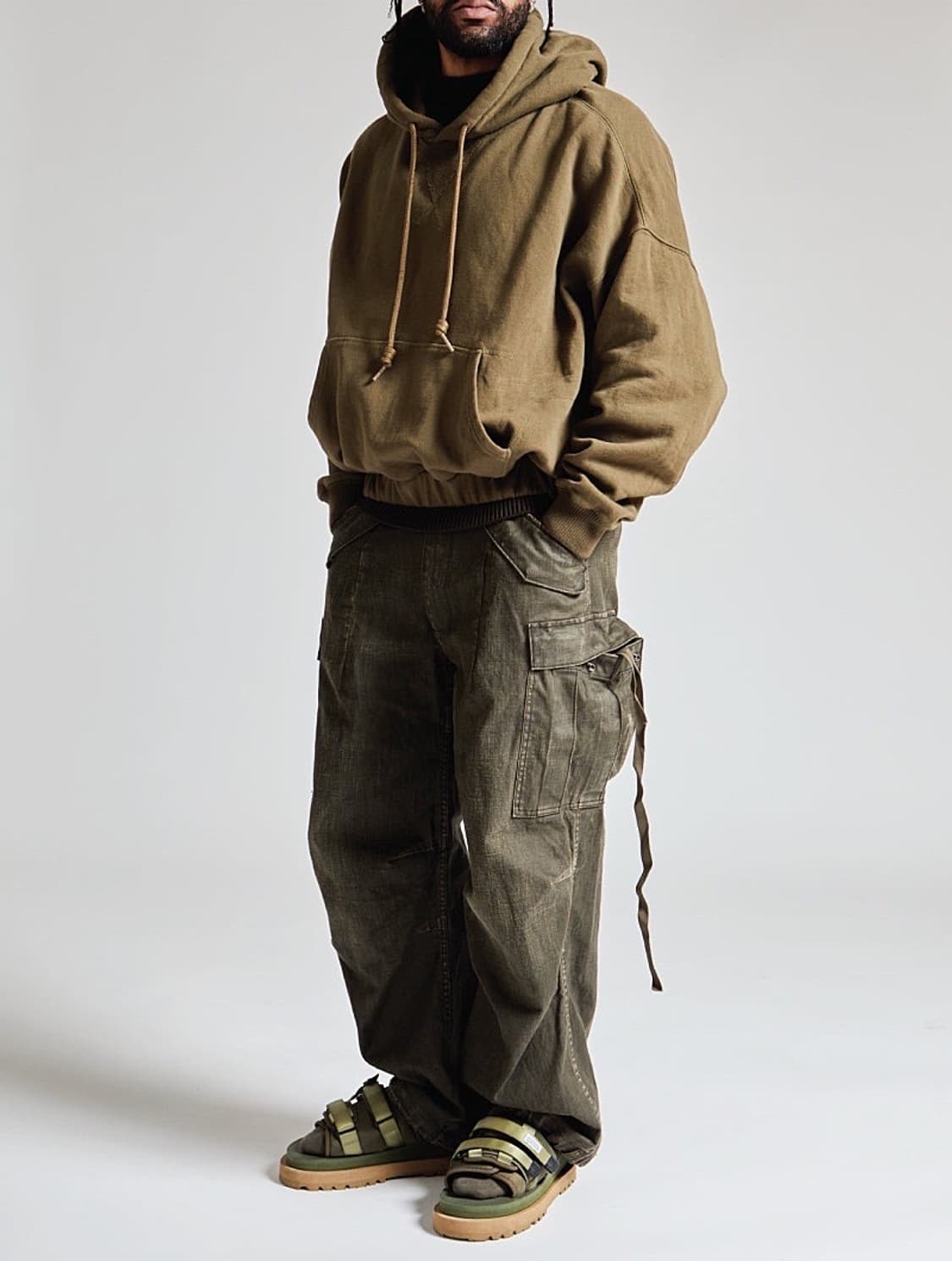 (정품/새상품) R13 알써틴 남성 올리브 오버사이즈 거셋 후드 상품이미지6