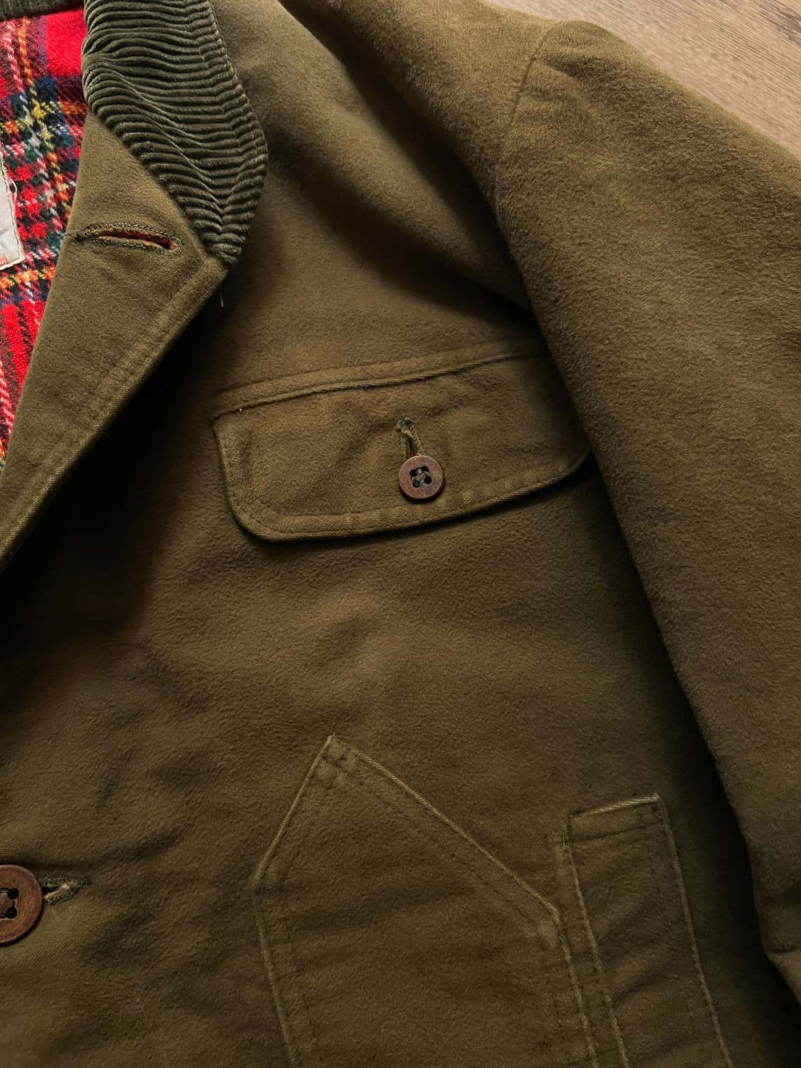 [XL]6~70's 유로 빈티지 체크 라이닝 브라운 섀미 헌팅 자켓 상품이미지4