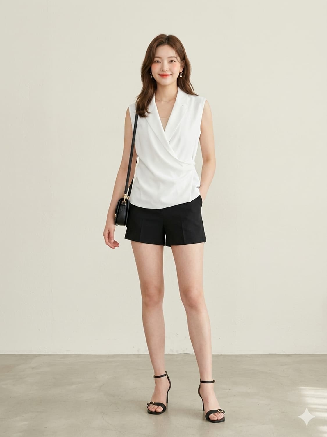 모조에스핀(MOJO.S.PHINE) 화이트 랩스타일 카라 민소매 블라우스 상품이미지1