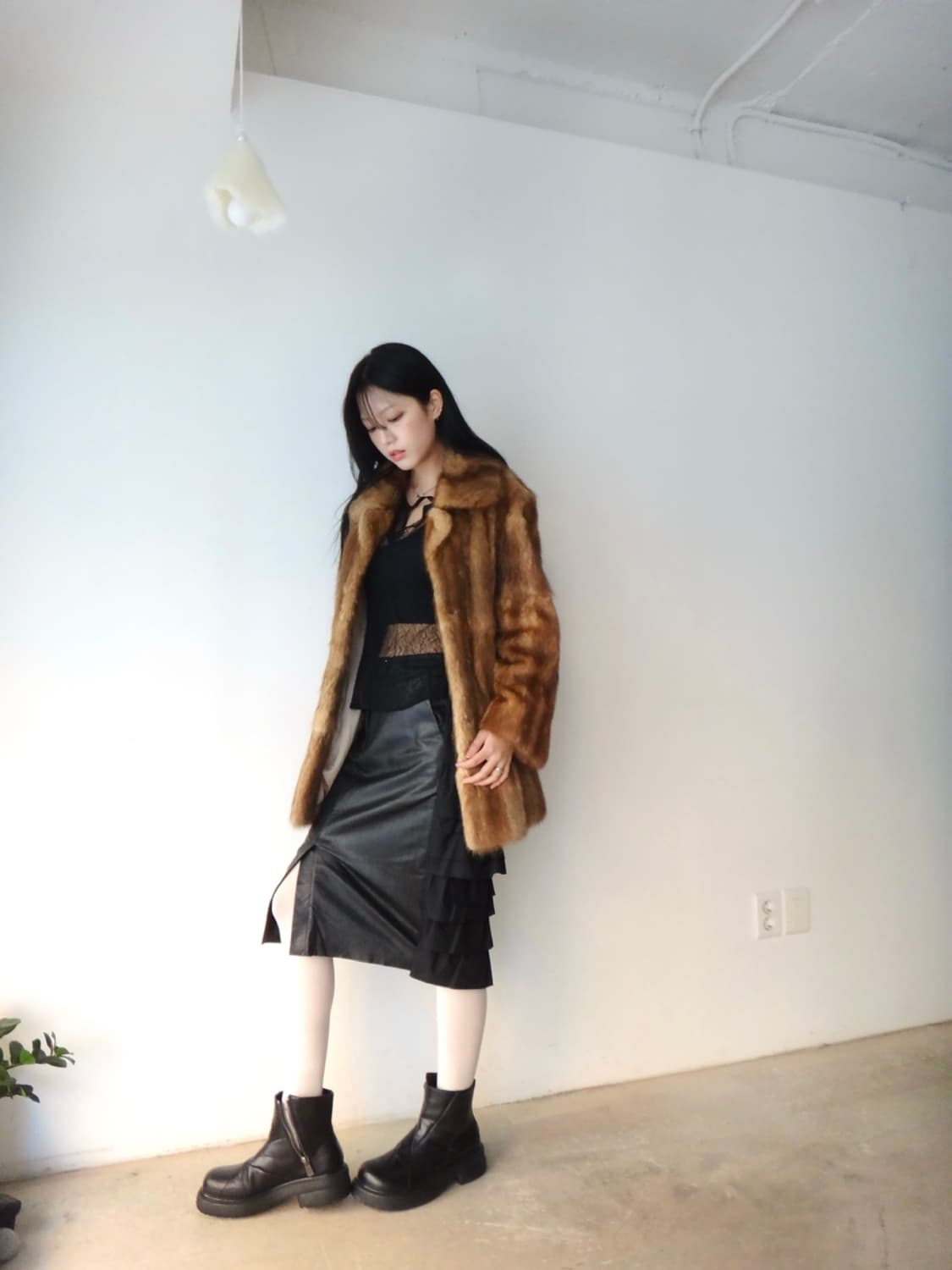 Orange brown muskrat fur jacket 상품이미지5
