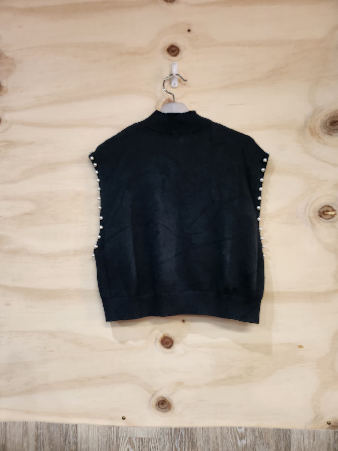 631) 진주 장식 케이블 니트 조끼 상품이미지2