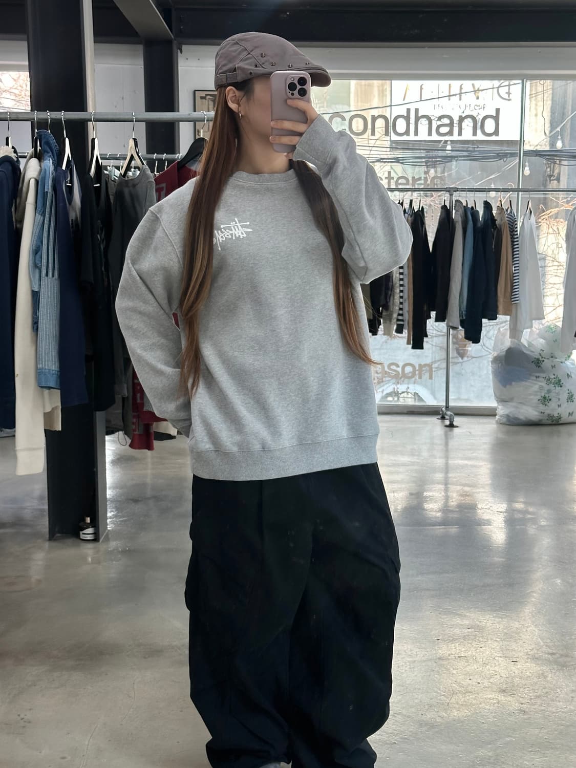 스투시 백로고 맨투맨 그레이 상품이미지4