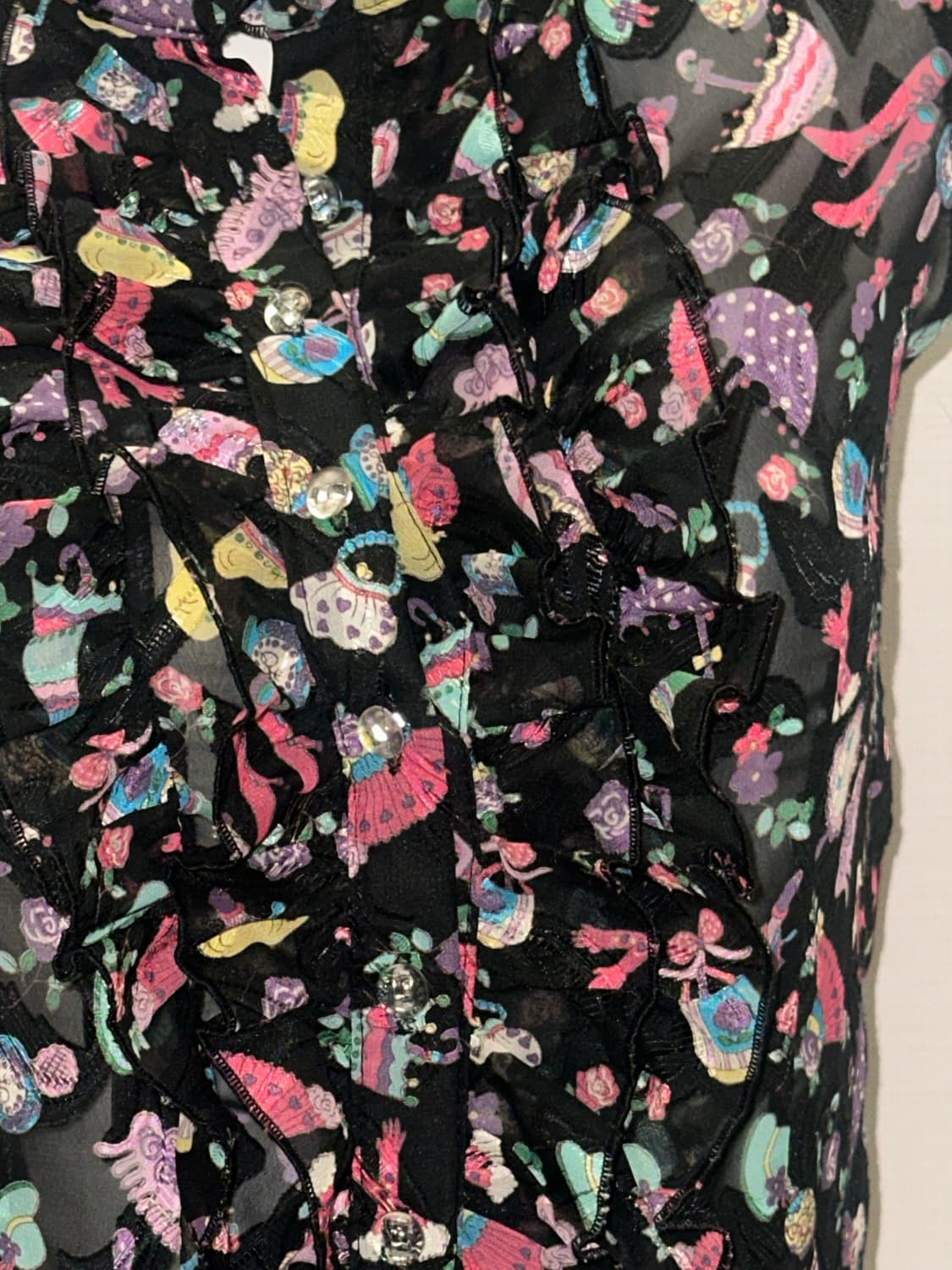 빈티지 패턴 프린팅 셔링 시스루 블라우스 상품이미지3