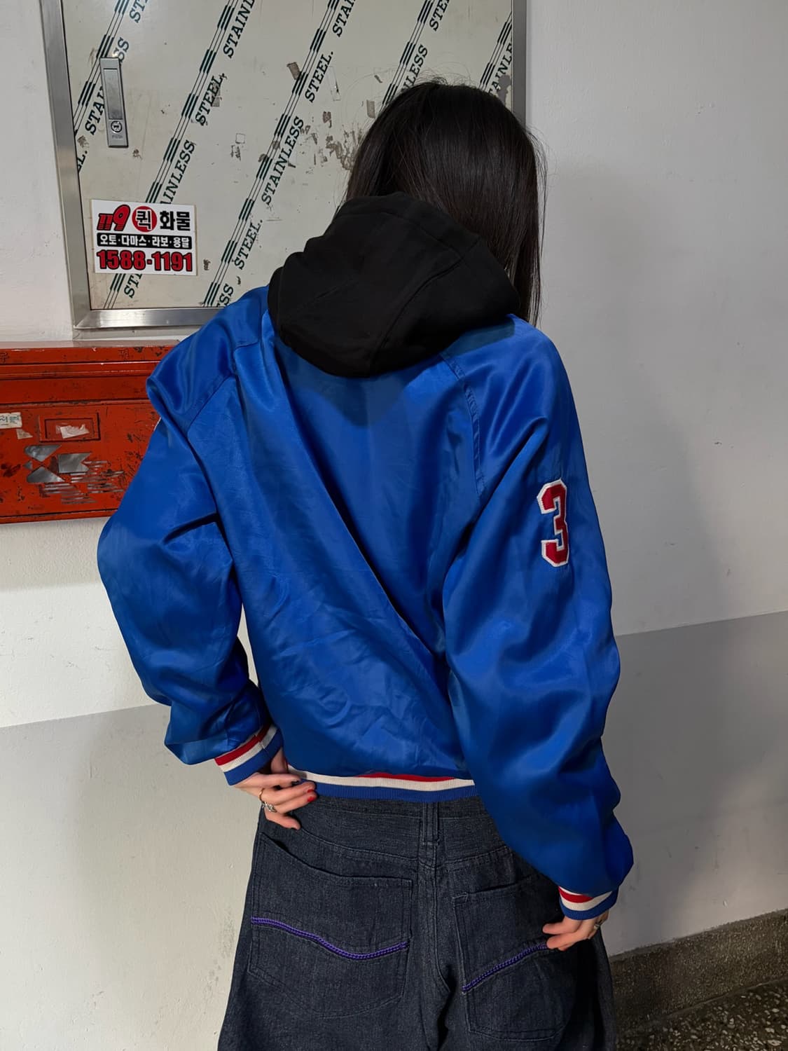 90s 올드스쿨 파란색 스타디움 배색 자켓  상품이미지4