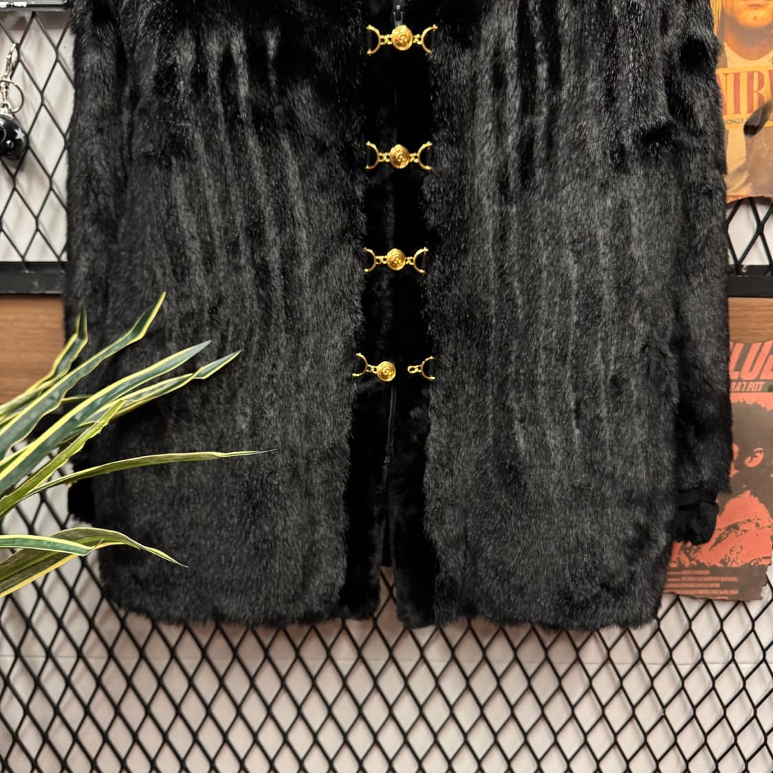 90s 세인트 존 빈티지 퍼카라 퍼자켓 금장 버튼 포인트 블랙 상품이미지4