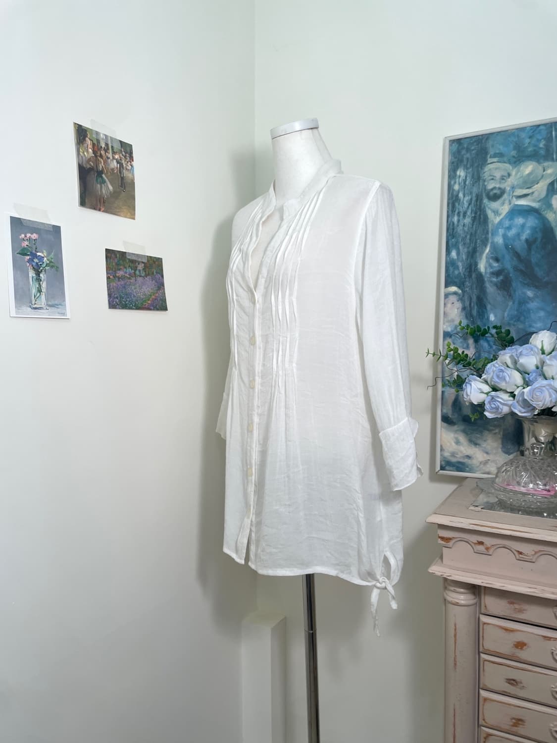 white wave point side bow loose blouse 상품이미지2