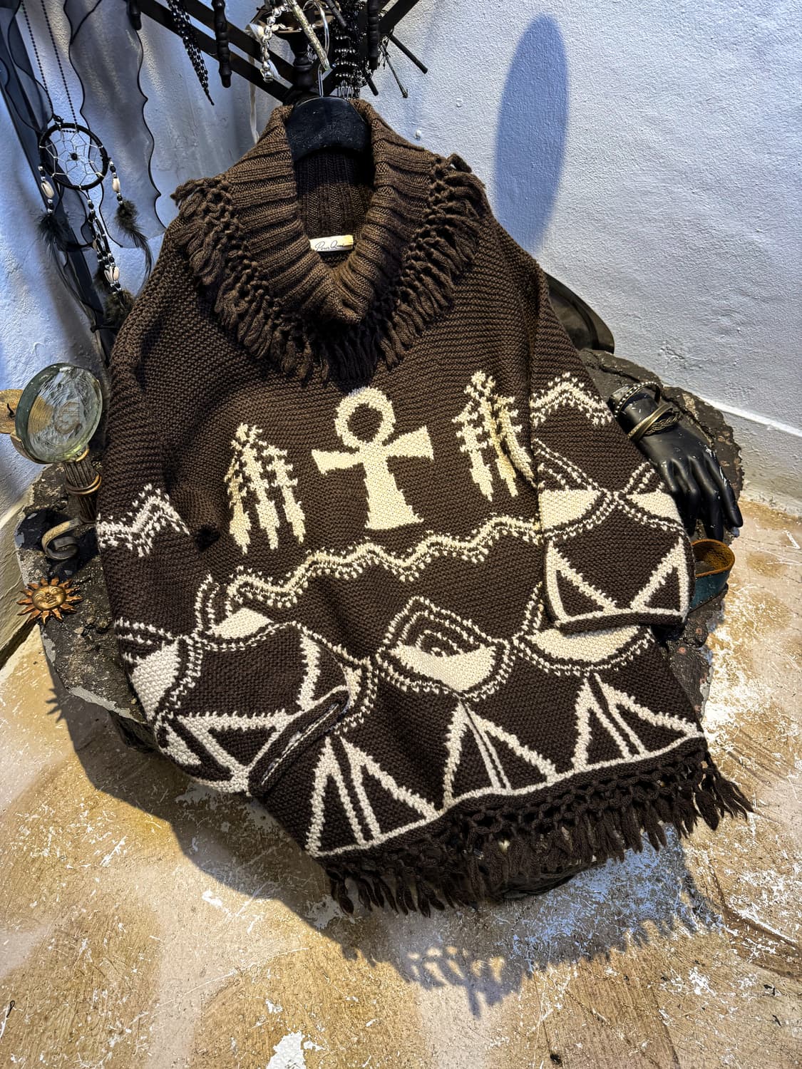 Ethnic Ankh Wool Poncho Knit 상품이미지6