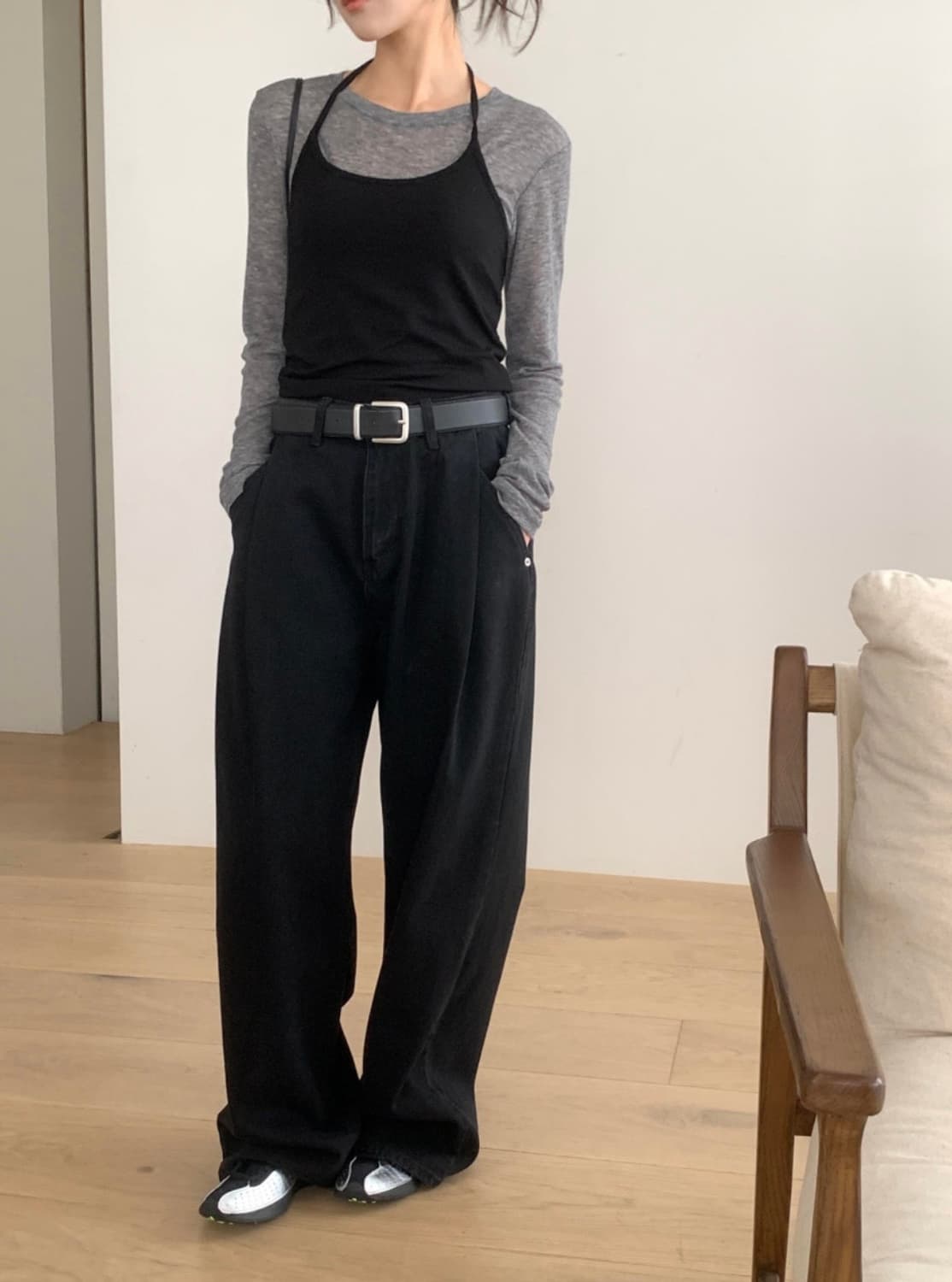 (새상품)미엘 104 핀턱 와이드 데님 s 상품이미지5