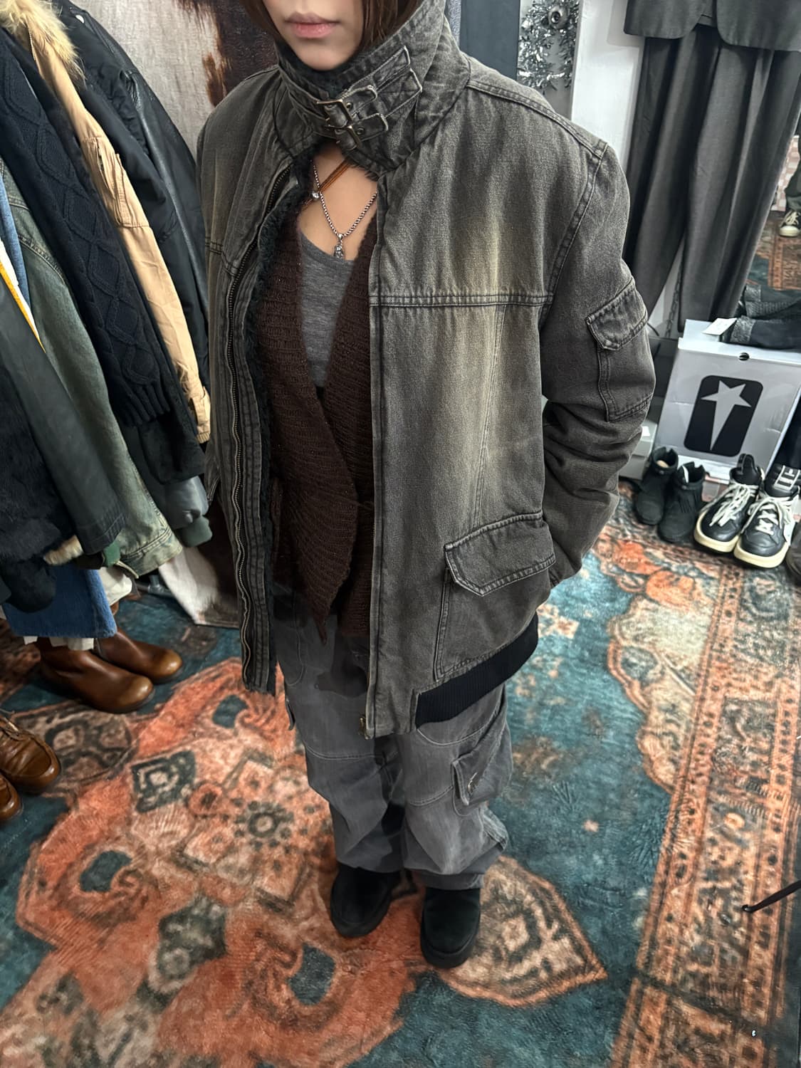 TTF✳️공용)2000’s PPFM 하이넥 데님 퍼 자켓 상품이미지2