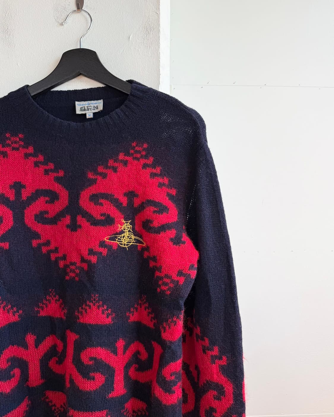 비비안 웨스트우드 맨 네이비 레드 자카드 울 니트  상품이미지5