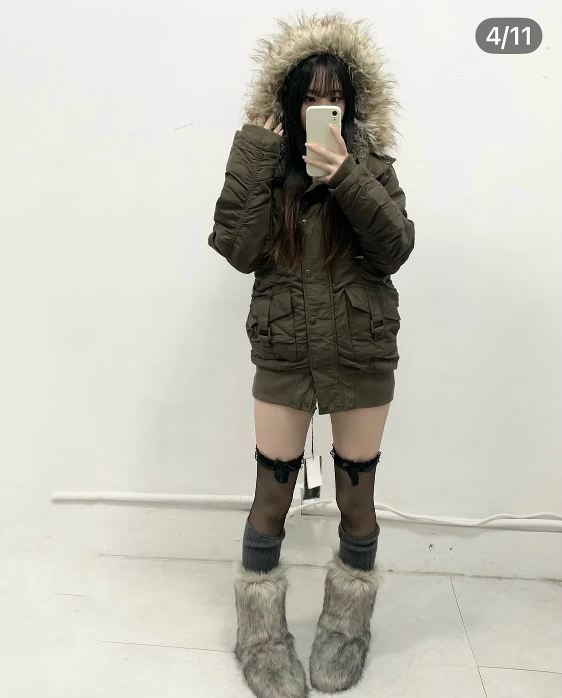 츄미 빈티지 퍼 야상 퍼 패딩 갸루 y2k 브라운카키 graffi 상품이미지1