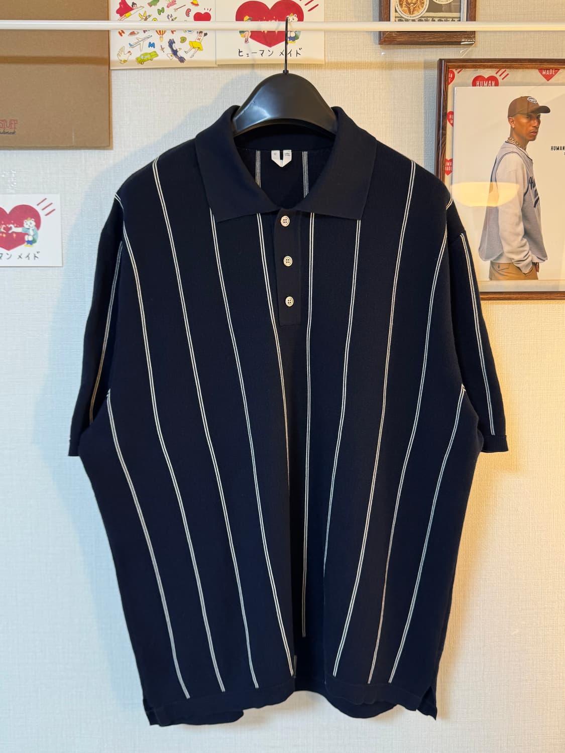 (XL)아르켓 스트라이프 반팔 카라티 네이비 상품이미지1