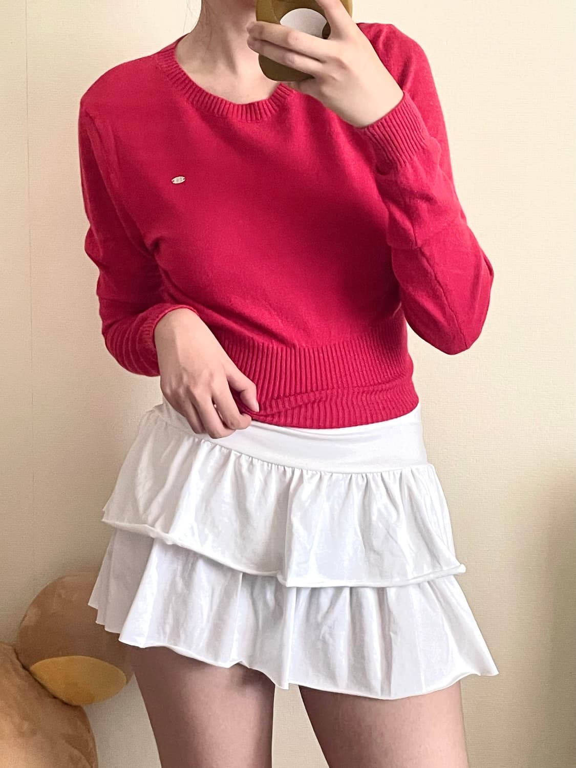 페일제이드 피티드 레이온 니트 티 레드 상품이미지1