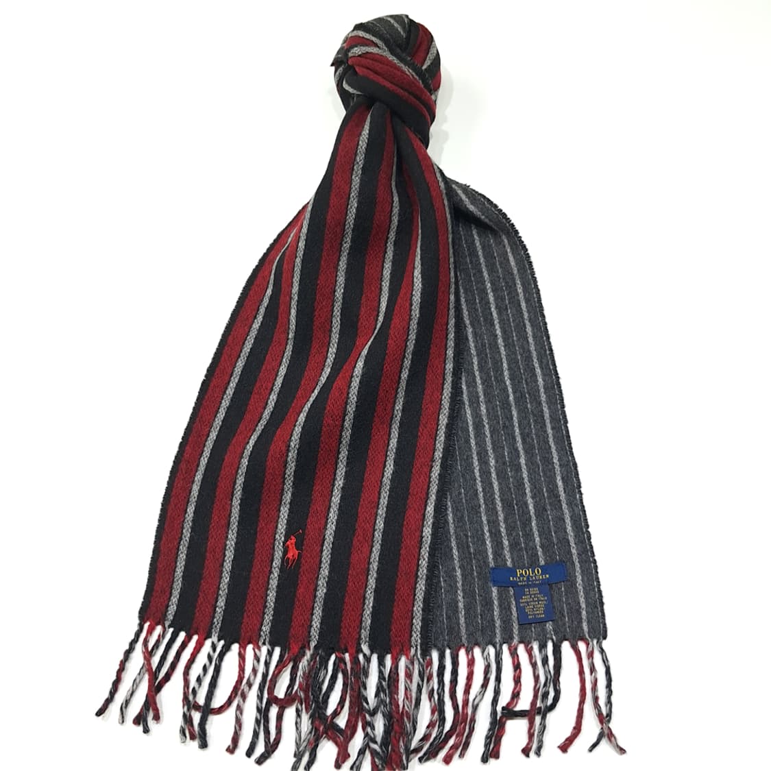 MX458 폴로 이태리판 버진울 스트라이프 버건디 머플러 목도리 상품이미지2
