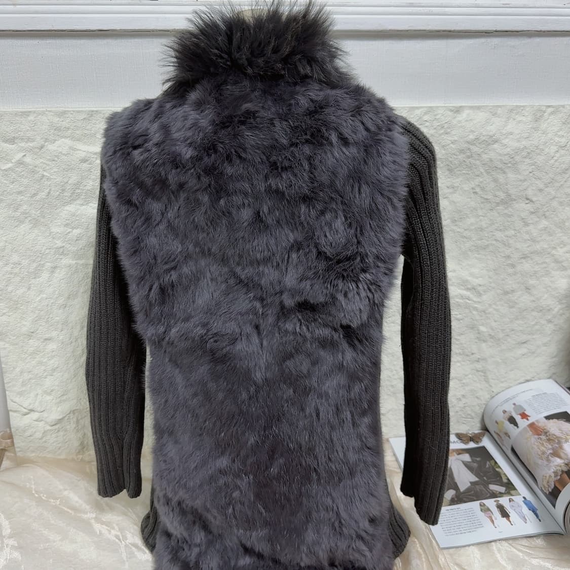 빈티지 다크 보라 토끼털 그레이 꽈배기 니트 자켓 가디건 상품이미지3