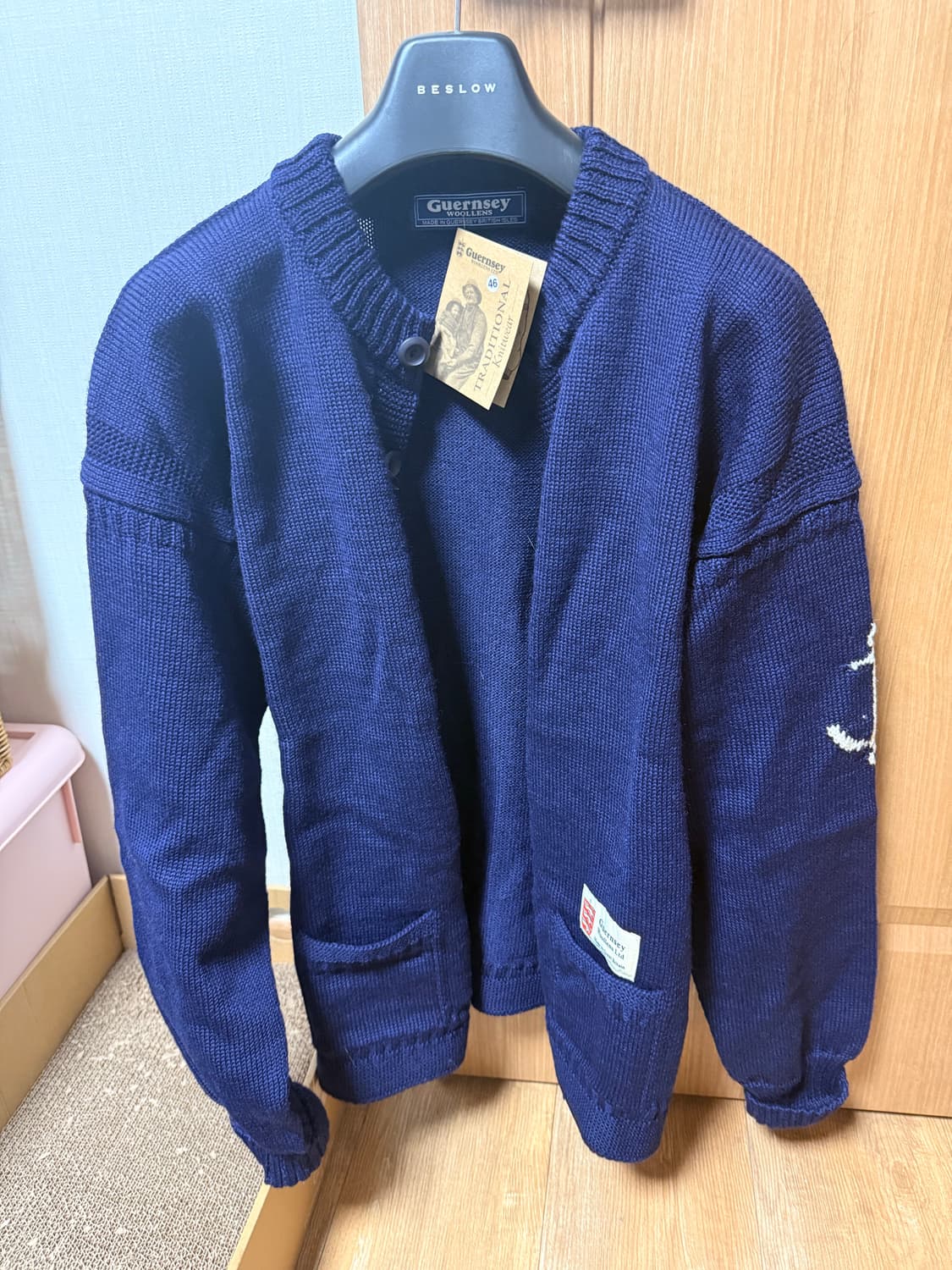 새상품 건지울른스 피셔맨 홀가먼트 가디건 네이비 46사이즈 상품이미지2