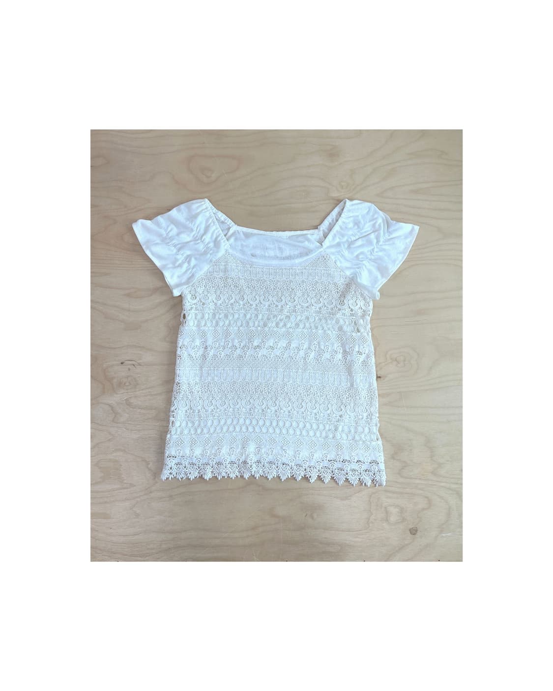 빈티지 화이트 크로셰 셔링 티셔츠 상품이미지2