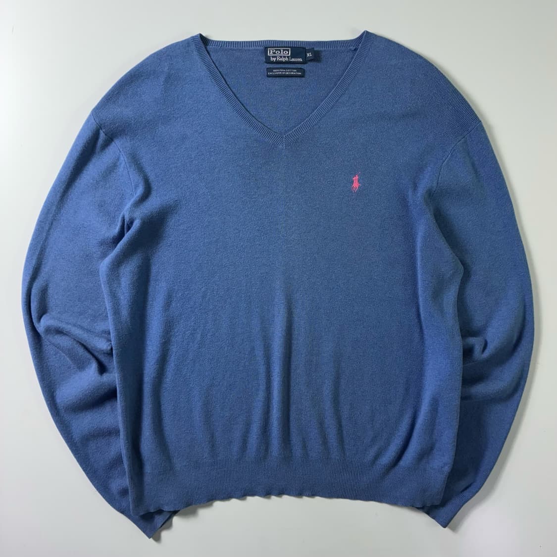 Polo  폴로 랄프로렌 자수 피마코튼 블루 브이넥 니트  상품이미지1