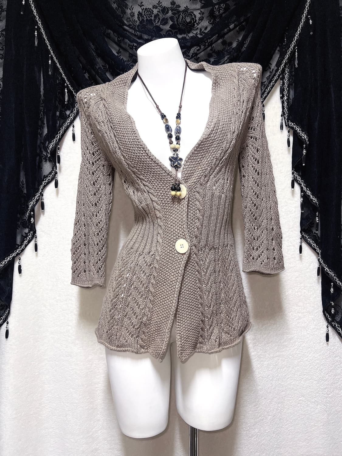 라떼갸루 모리걸 브라운 빈티지 니트 뜨개 가디건 7부 페어리 00s 핀터 상품이미지6