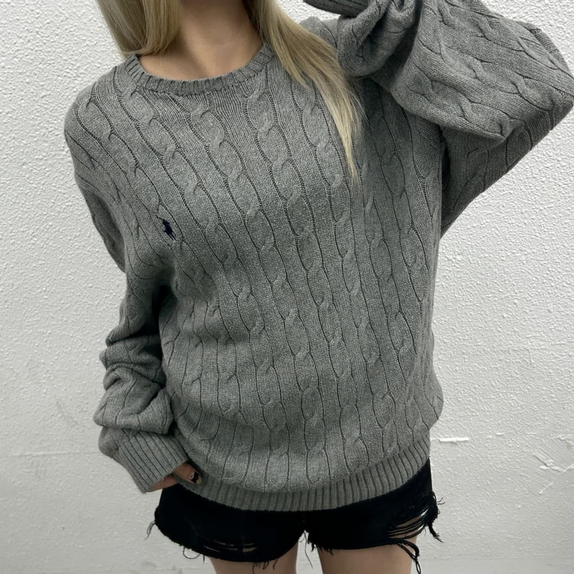 폴로 랄프로렌 네이비포니 그레이 꽈배기 니트 XL 상품이미지1