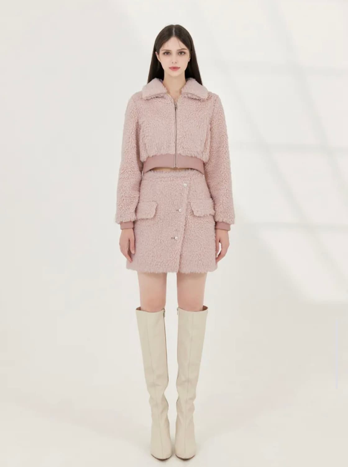 그레이스유 테디 뽀글이 양털 셋업 핑크 상품이미지3