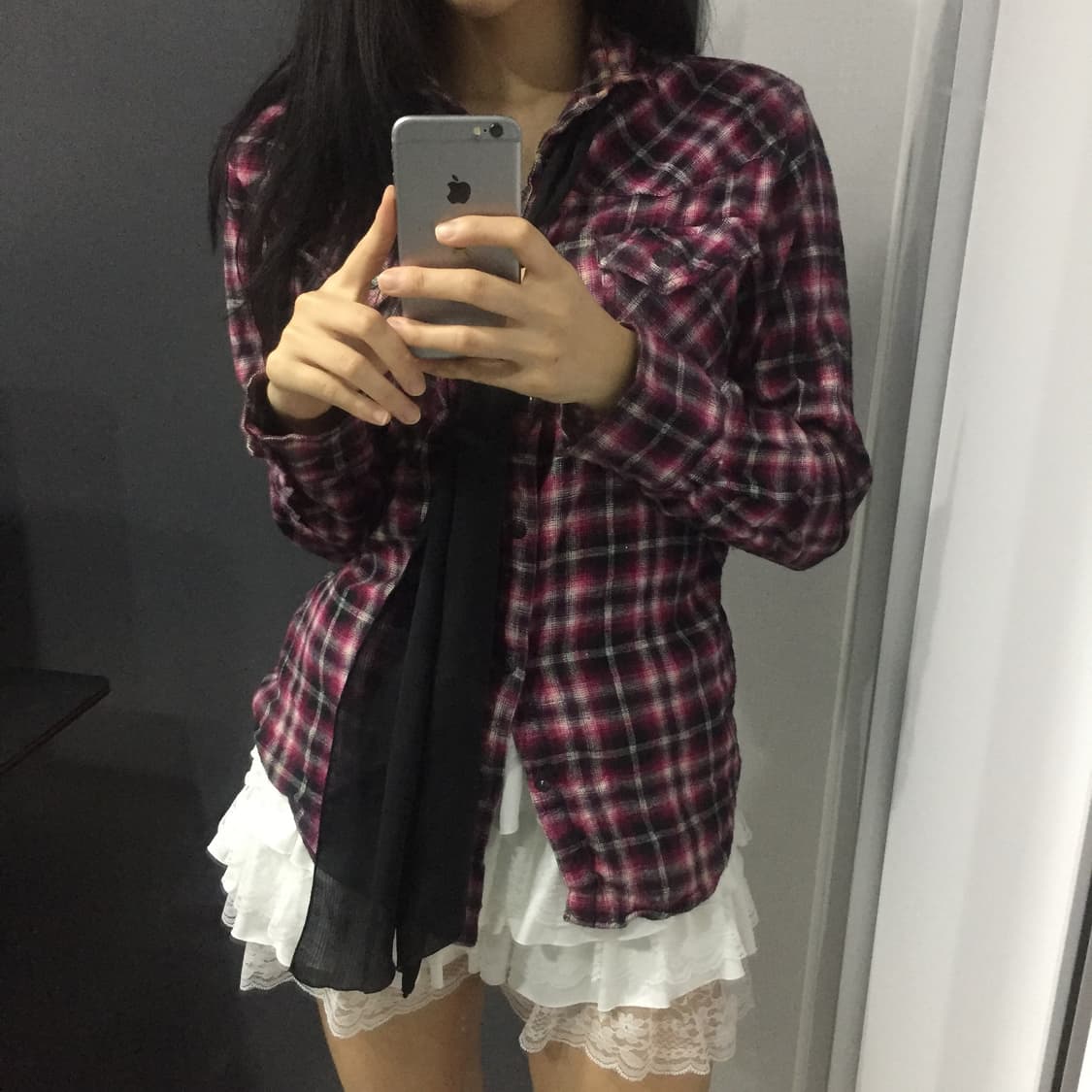 JPN 불량 갸루 체크 핑크 글리터 셔츠 상품이미지2