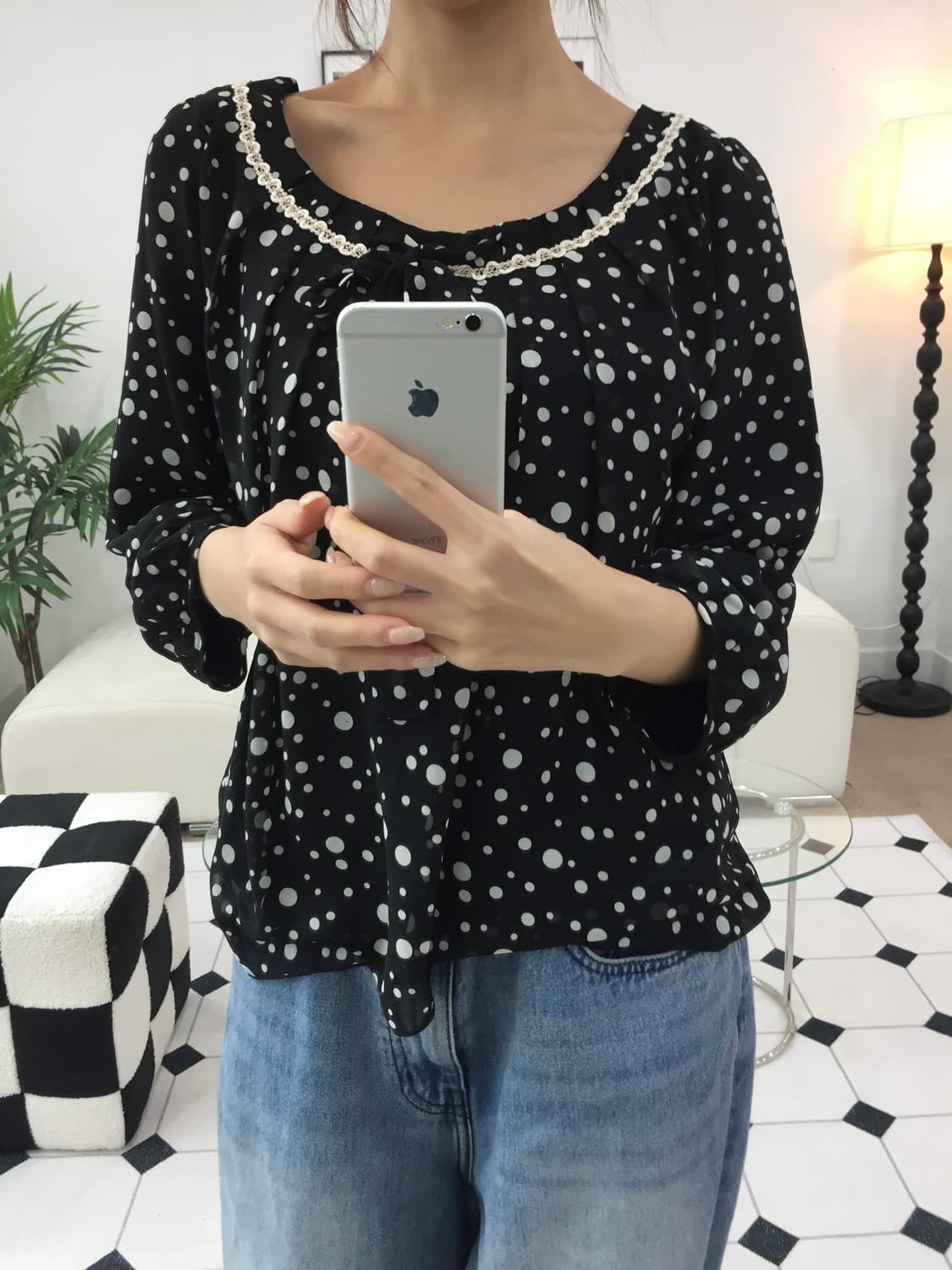 도트 레이스 리본 블라우스 상품이미지7