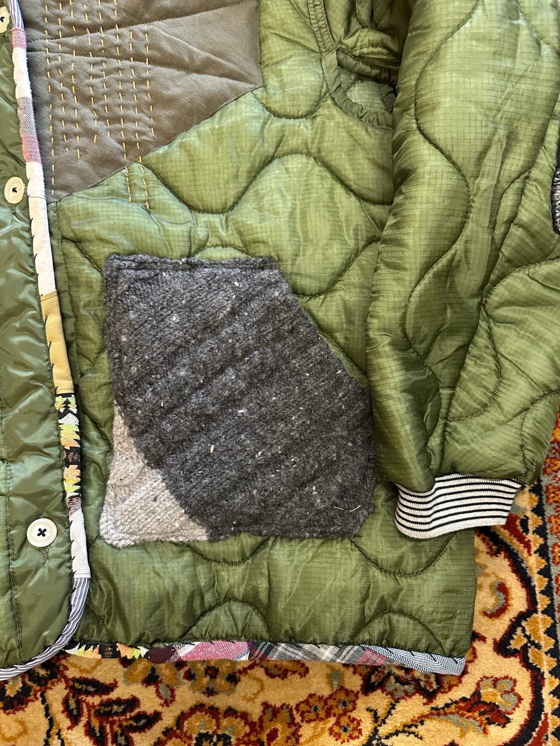 M65 필드 자켓 라이너 사시코 & 패치워크 리메이크 커스텀 - L 상품이미지3