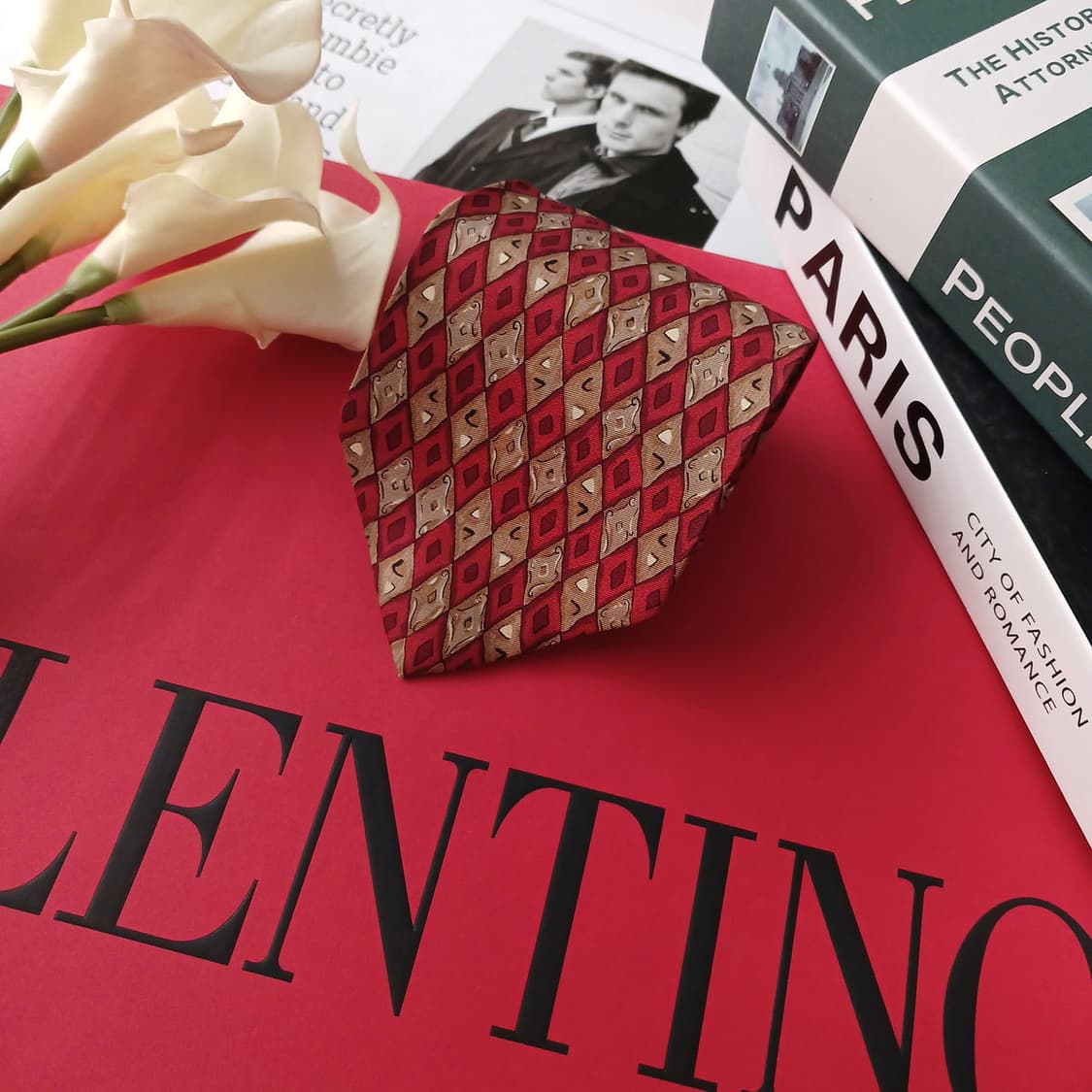 발렌티노 실크 레드 기하학 패턴 넥타이 9.5cm A+등급 E877 상품이미지4