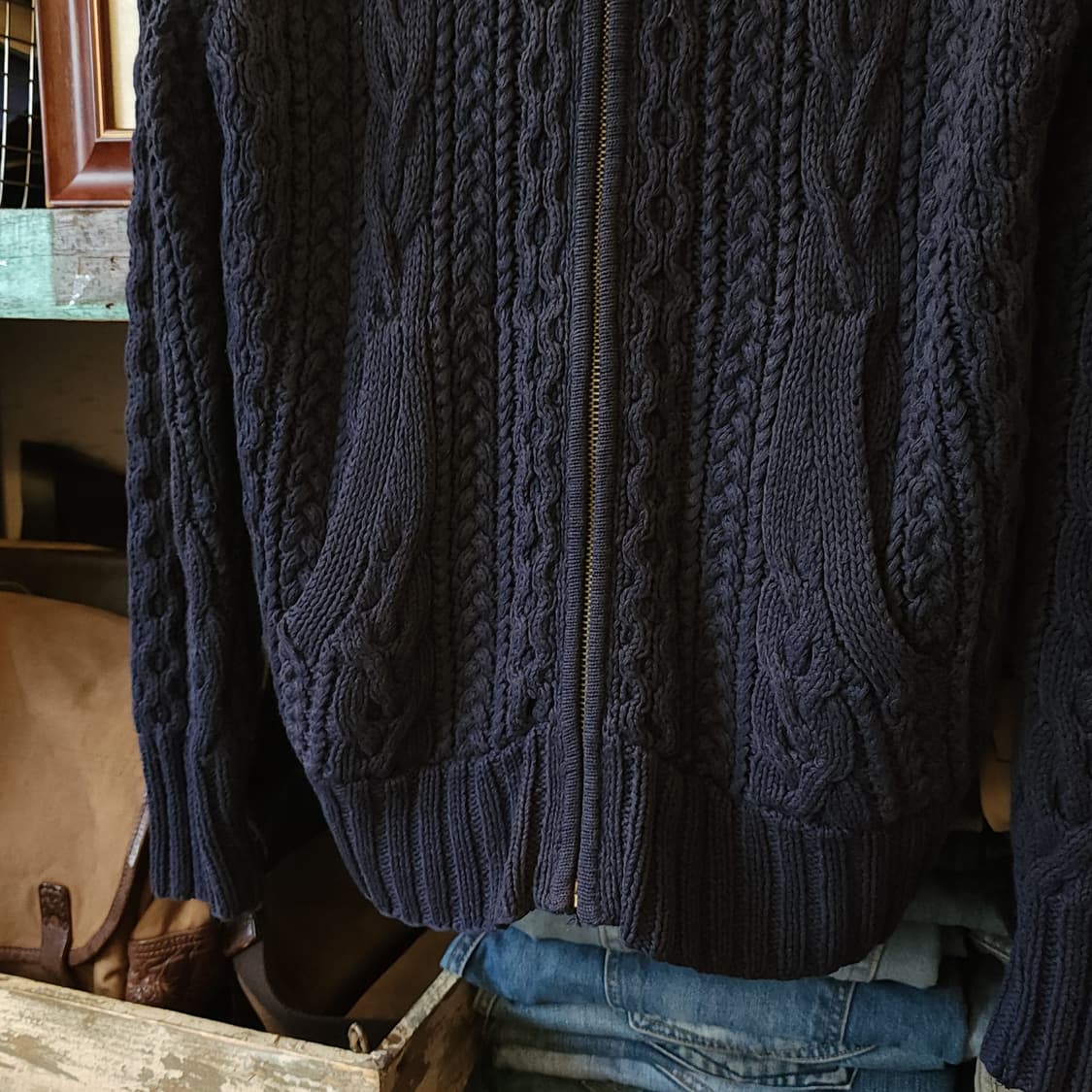 90s 폴로 진스 컴퍼니 후드 집업 자켓 린넨 코튼 케이블 네이비 L 상품이미지6