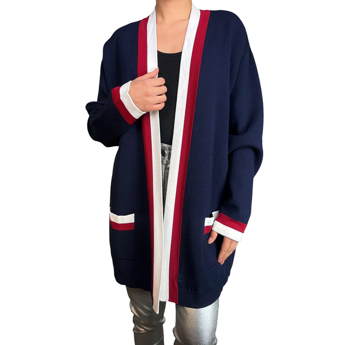 산드로 배색 니트 오픈 가디건 상품이미지1