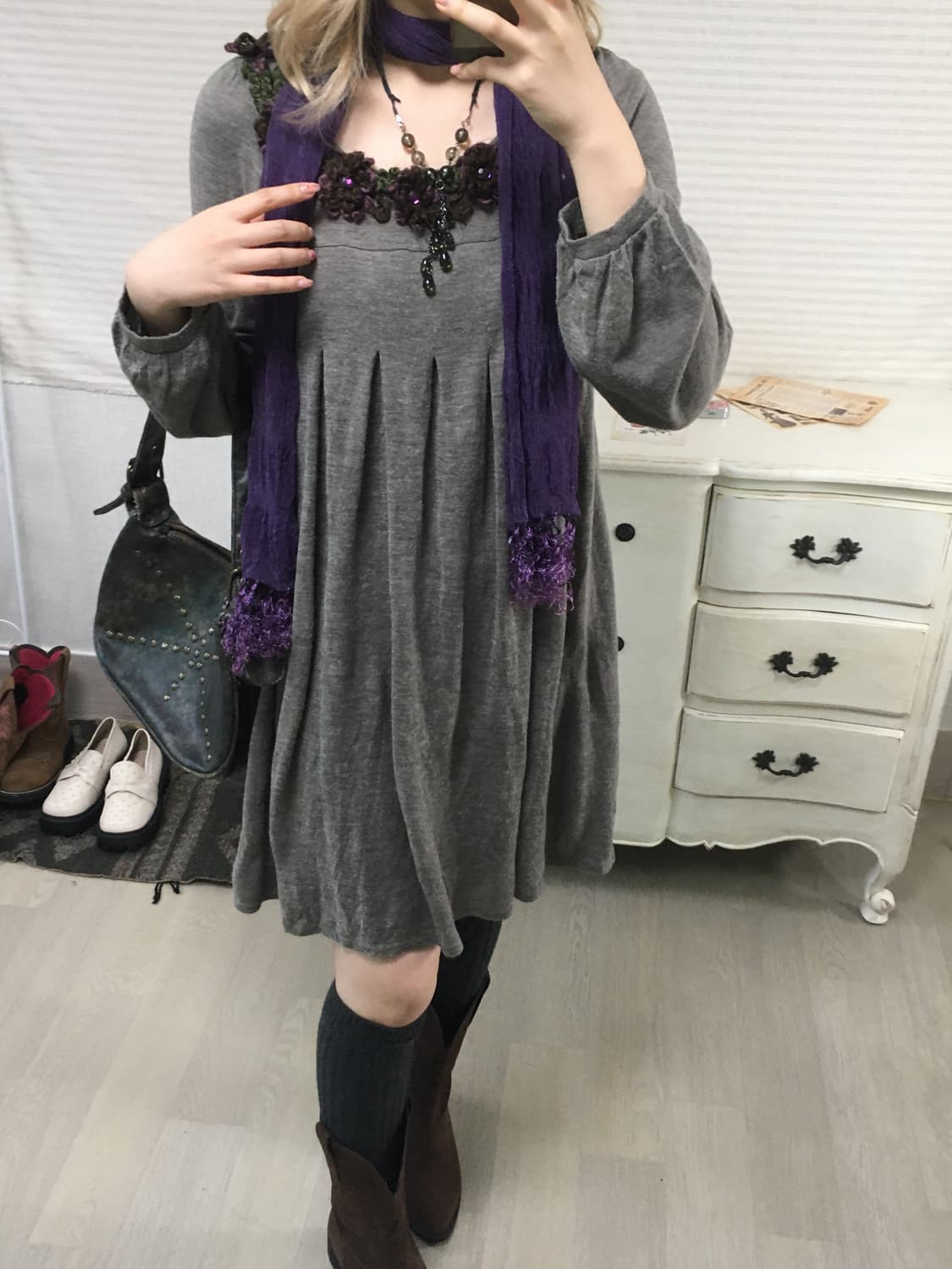 jpn vintage 그레이 브라운 플라워 베이비돌 원피스 상품이미지2