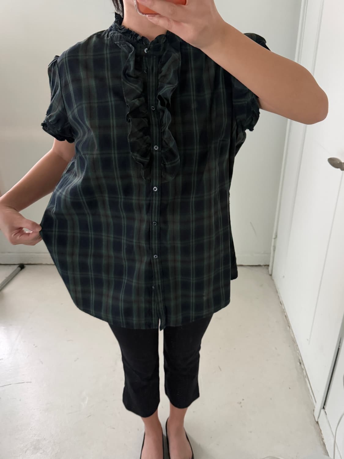 일본빈티지 Gap 타탄체크 프릴 반팔블라우스 상품이미지3