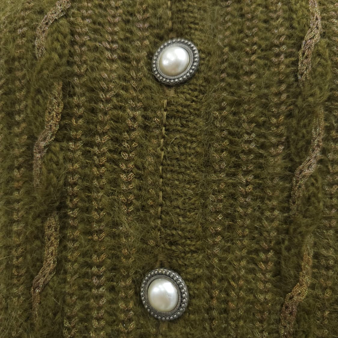 울 헤어리 딥올리브 컬러믹스 진주버튼 가디건 상품이미지9