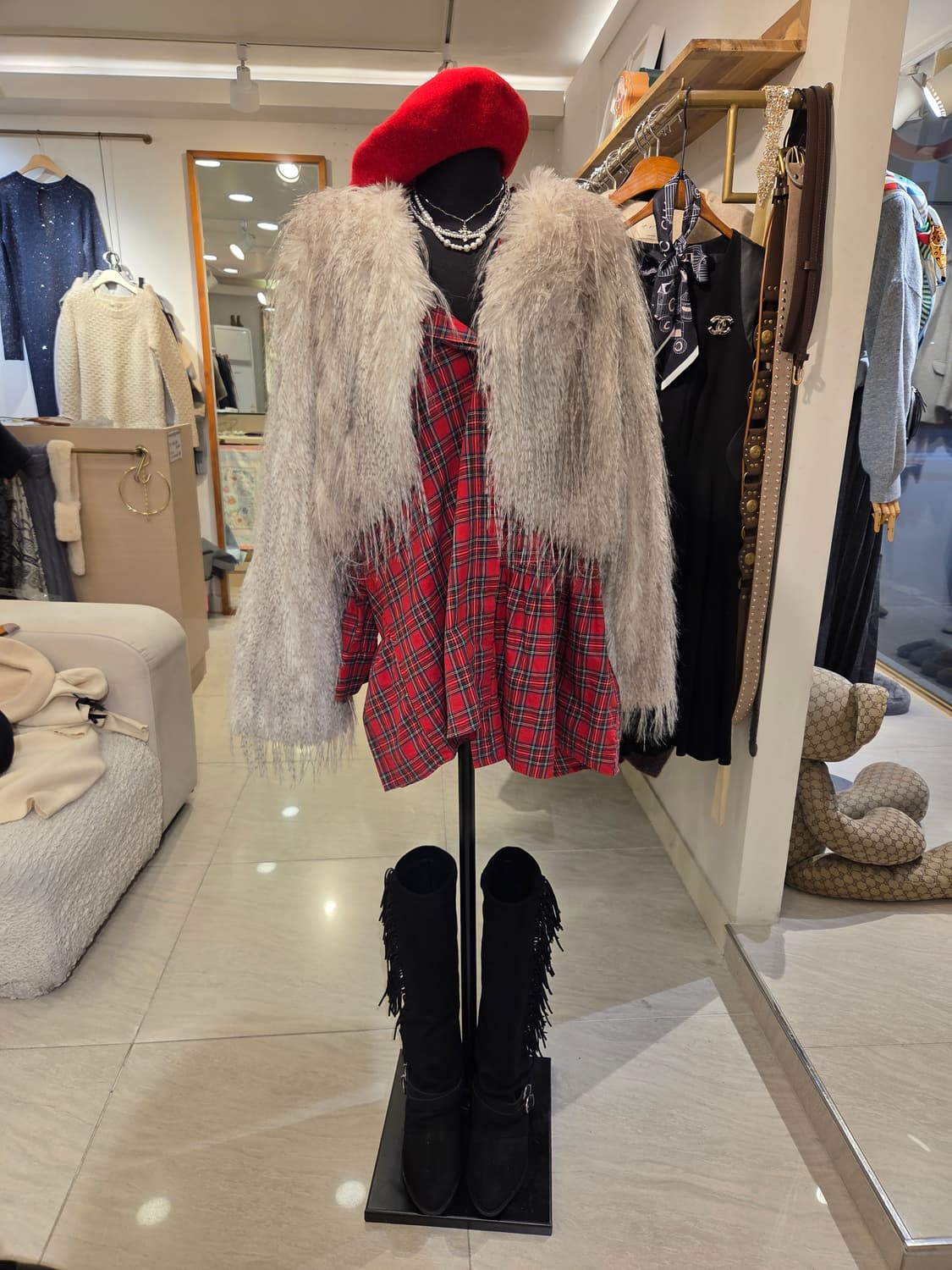 자라 체크 셔링 언발란스 셔츠겸 원피스 상품이미지2