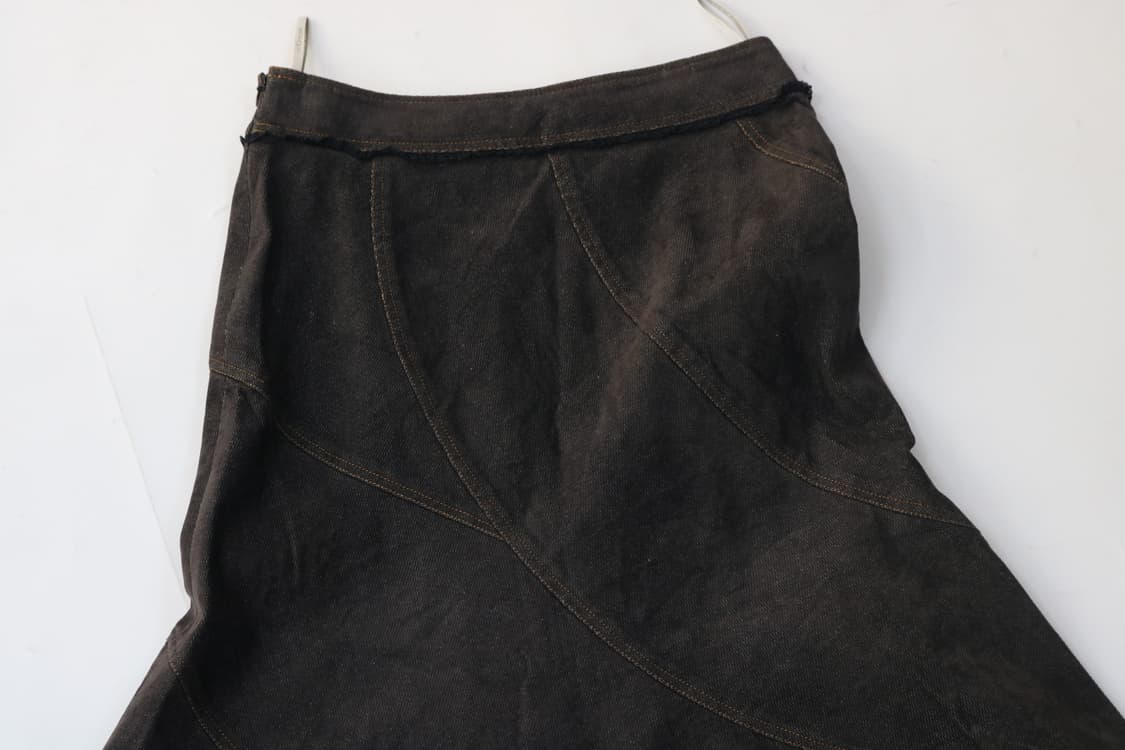 PRECIAR 빈티지 다크 브라운 티어드 패널 데님 롱 스커트 (38) 상품이미지8