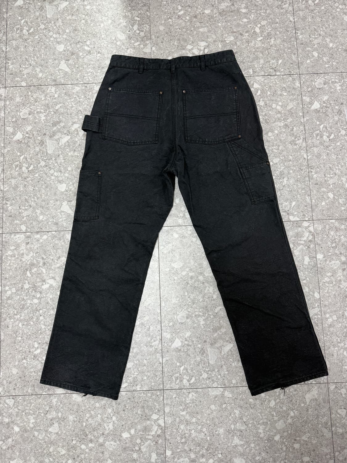 [M] 로컬스온리 덕 캔버스 더블니 팬츠 블랙 상품이미지4