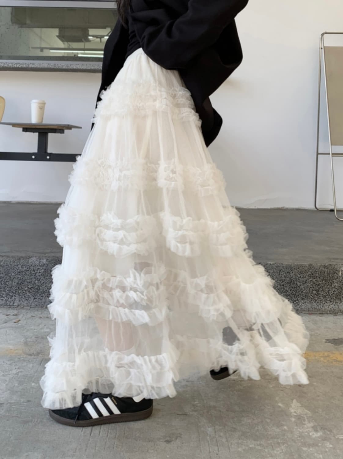 캉캉 샤스커트 롱스커트 화이트 상품이미지1