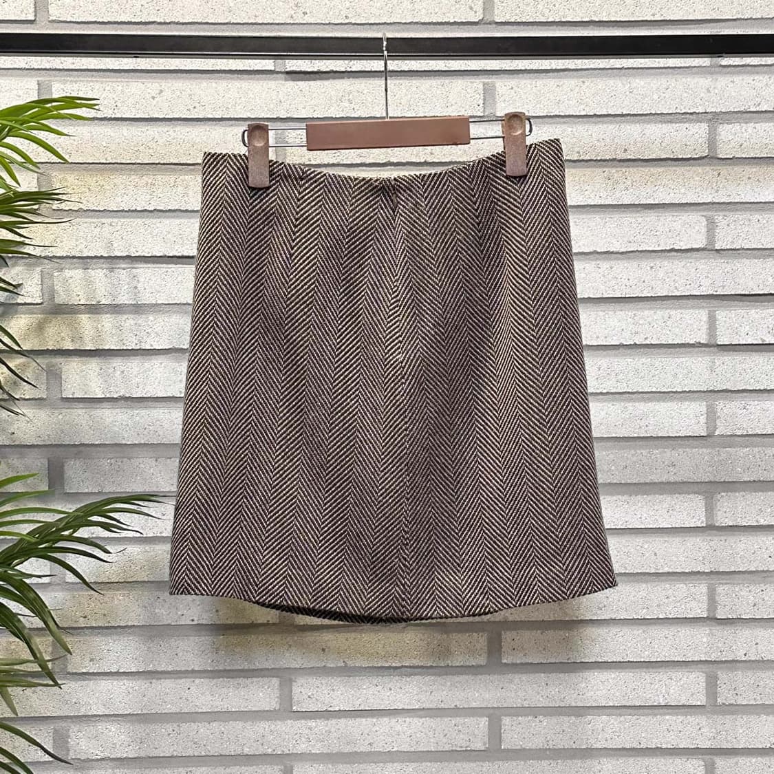 JPN VINTAGE 미니 울 스커트 A라인 헤링본 패턴 디테일 브라운 상품이미지2