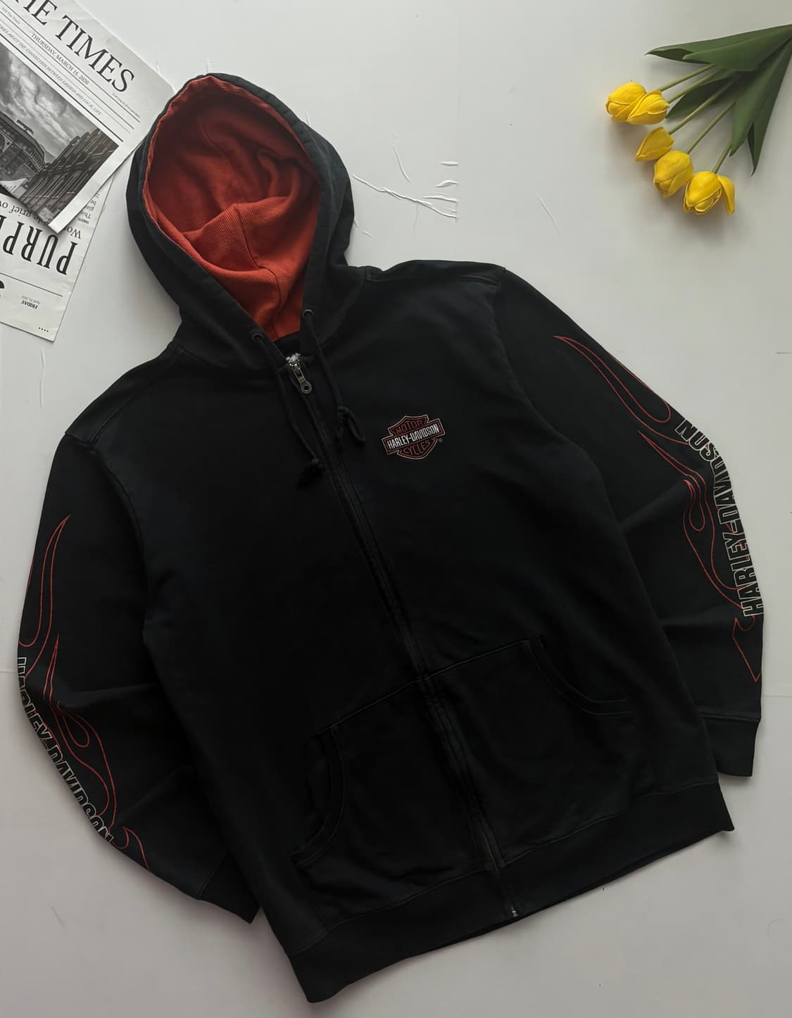 할리데이비슨 플레임 블랙 후드 집업 상품이미지1